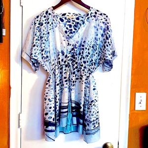 Johnny Was Blue and White Patterned Tunic